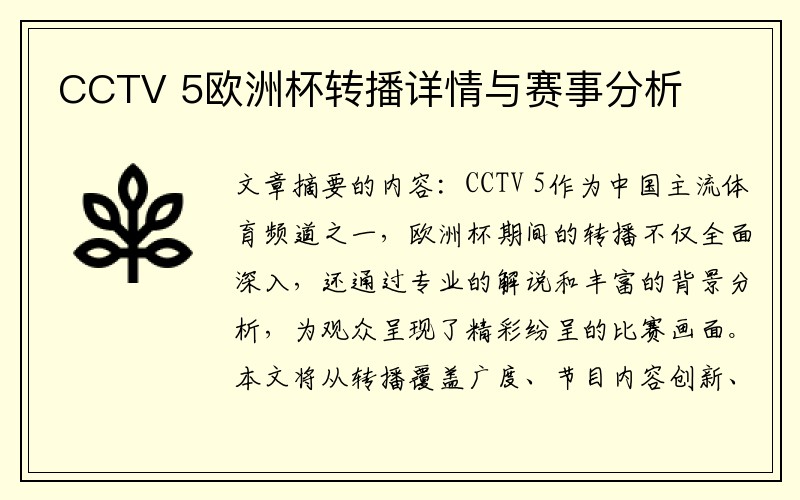 CCTV 5欧洲杯转播详情与赛事分析